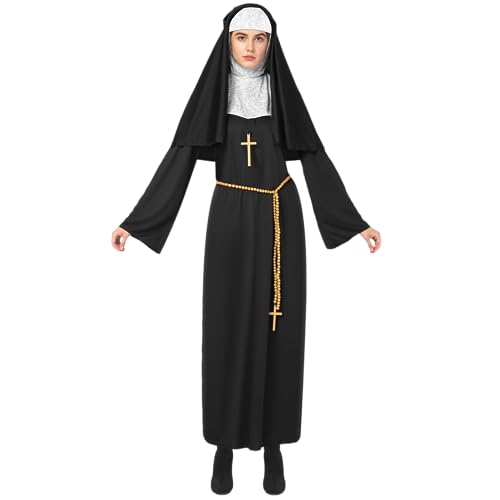 Spooktacular Creations Nun Adult Halloween Costume for Women with Nun Habit for Halloween Dress Up Party, Cosplay Theme Party (Standard)