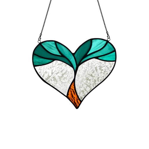 BOXCASA Tree of Life Decor Stained Glass Suncatcher,Stained Glass Window Hanging Tree of Life Decorations for Home Window,Heart-Shaped Tree of Life Gifts for Women Men,Housewarming Gifts
