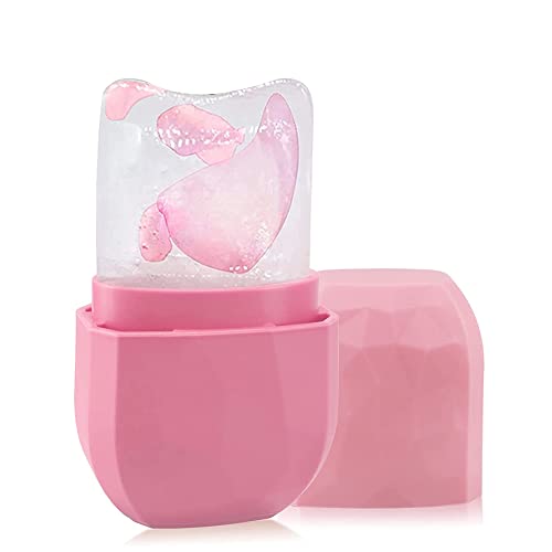 Ice Roller for Face and Eye, Ice Face Roller, Face Ice Roller, Gua Sha Face Massage, Face Ice Holder, Reusable Silicone Ice Mold for Face Beauty (Ice Facial Roller Pink)