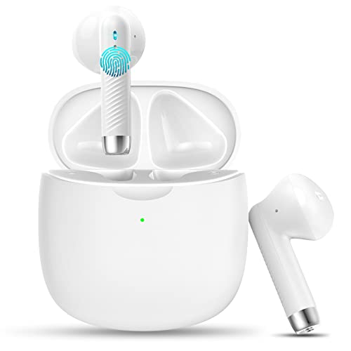 Wireless Earbuds, Bluetooth 5.3 Headphones in Ear with Noise Cancelling Mic, Earbuds Stereo Bass, IP7 Waterproof Sports Earphones, 32H Playtime USB C Charging Buds White for Android iOS