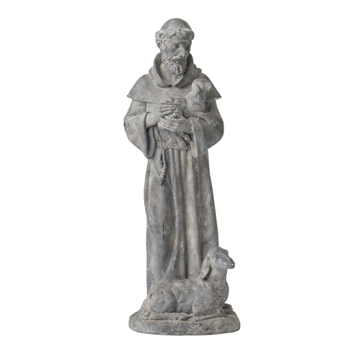 Newman House Studio Vintage St Francis Garden Statue - 15.2 Inch Resin Patron of Animal Figurine Saint Francis Sculpture with Sheep for Garden Decor