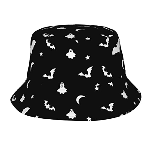 FYCFSLMY Halloween Goth Bats and Moon Bucket Hat Foldable Sun Cap, Fisherman Hat for Women Men Outdoor Fishing Hiking