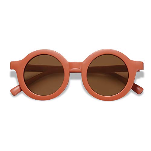 SOJOS Cute Round Baby Polarized Sunglasses for Kids Girls Boys Vintage UV400 Protection Classic Children De Sol Gafas Beach Holiday SK5606 with Red Frame/Brown Lens