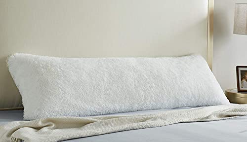 COIZA Body Pillow Cover, Big Plush Shaggy Luxury Ultra Soft Body Pillowcase with Zipper, Throw Body Pillow Cases (White, 21 * 54')