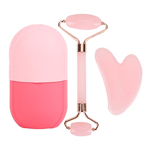 Facial Skincare Ice Roller Mold-Ice Roller for Face and Eye，Beauty Cube Brighten Skin &Enhance Natural Glow &Remove Fine Lines，Facial Beauty Ice Roller Skin Care Tools (Oval, pink set)