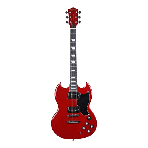 Leo Jaymz 39 Inch Double Cut Solid Body Electric Guitar - Poplar Wood Body，Maple Neck and Composite Ebony Fretboard (DC Red)