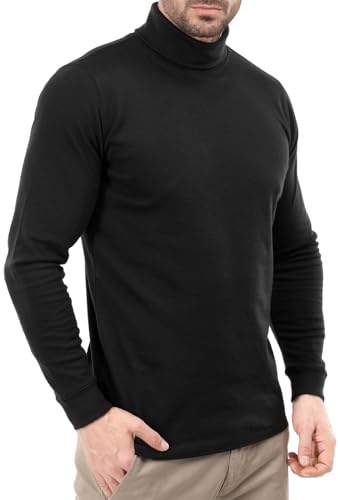 Utopia Wear Men's Turtleneck Slim Fit Lightweight Pullover Top, Large, Black