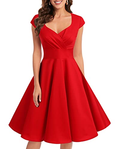 Womens Red 1950s Vintage Cocktail Wedding Formal Prom Party 50s Retro Rockabilly Pinup Bridesmaid Dress Red S