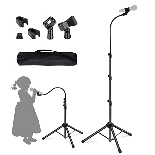 Boom Mic Stand-Kangziliang Mike Stand Gooseneck Microphone Stand Tripod Adjustable Height 3'- 6' with Mic Clips and 3/8' - 5/8' Adapter Microphone Stand for Singing