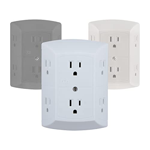 GE 6-Outlet Extender, Grounded Wall Tap, Adapter Spaced Outlets, 3-Prong, Multiple Plug, Quick and Easy Install, Cruise Essentials, UL Listed, White, 50759