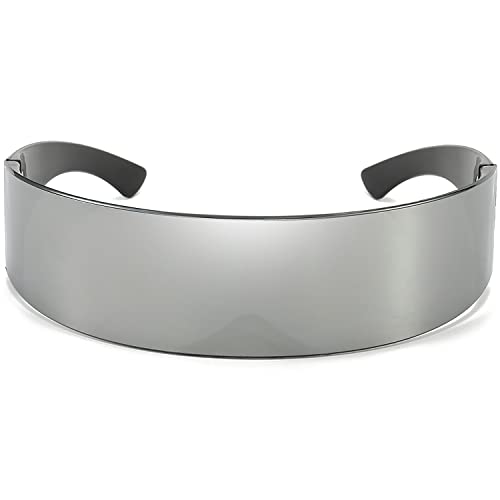 Dollger Futuristic Sunglasses Space Cyclops Wrap Around Glasses Rimless Translucent Mirrored Lens