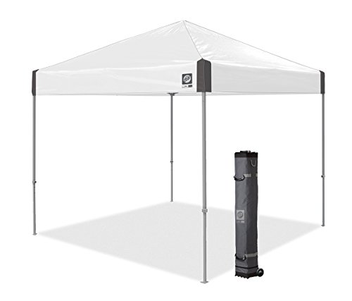 E-Z UP Ambassador Instant Pop Up Canopy Tent, 10' x 10', Roller Bag and 4 Piece Spike Set, White