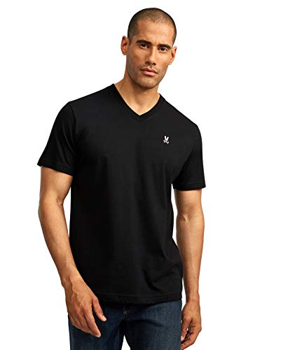 Psycho Bunny Men's Regular Fit Short Sleeve V Neck T-Shirt (Medium, Black)