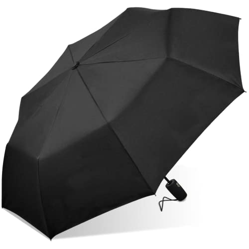 LONDON FOG Mini Rain Umbrella, Automatic Folding Umbrella, Windproof, Lightweight and Packable for Travel, Full 42 Inch Arc, Black