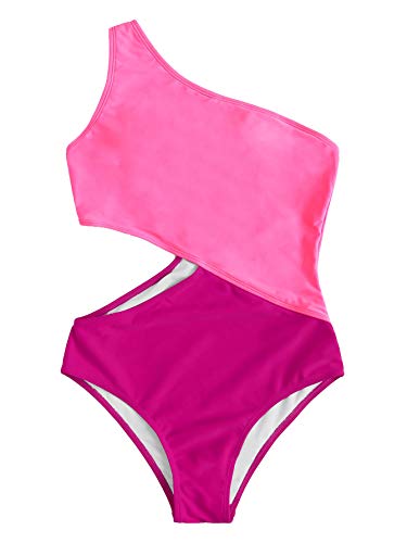 SweatyRocks Women's Bathing Suits One Shoulder Cutout One Piece Swimsuit Swimwear Monokini Pink Large.