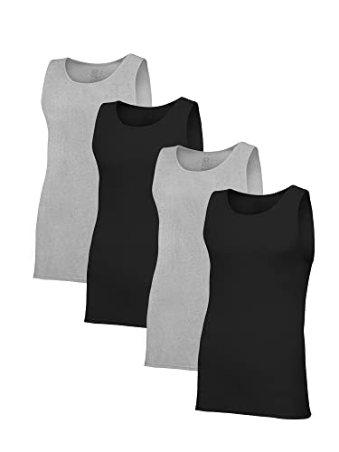 Fruit of the Loom Men's Tag-Free Cotton Undershirts, Regular-Tank-4 Pack Black/Grey, X-Large