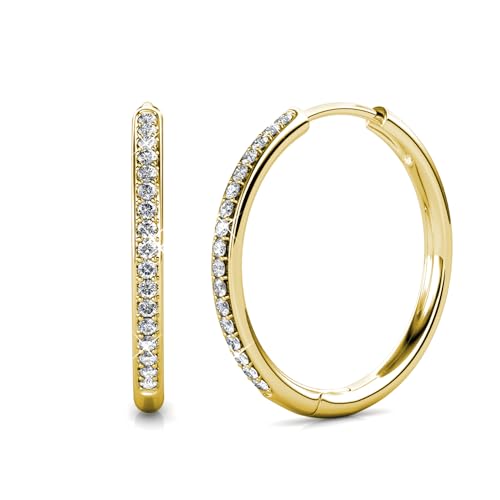 Cate & Chloe Bianca 18k Yellow Gold Plated Hoop Earrings For Women | Cubic Zirconia Earrings With Round Cut Crystals | Best Hypoallergenic Gold Hoop Earring Set, Fashion Jewelry For Women and Girls