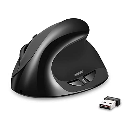AURTEC Vertical Mouse, Rechargeable 2.4G Wireless Ergonomic Mice with USB Receiver, 6 Buttons and 3 Adjustable DPI 800/1200/1600, Black