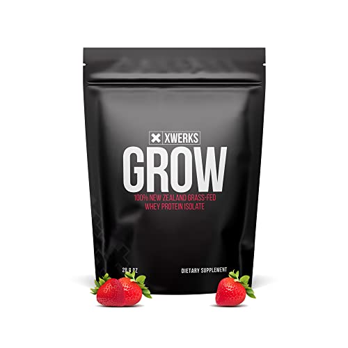 Xwerks Grow: Whey Protein Isolate Powder - Keto-Friendly - Soy & Gluten-Free - Nutrition Muscle Shake - 25g - 30 Servings for Optimum Strength Fitness - Easy-Digesting - Grass-Fed - Strawberry Flavor