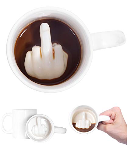 LYOFOX Up Yours Mug Thumbs Up Ceramic Middle Finger Coffee Cup 14 Ounces Milk Tea Funny Coffee Gift Mug for New Year, Christmas, Halloween and Birthday