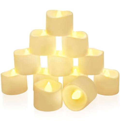 Homemory 12-Pack Timer Flameless Tea Lights Candles, LED Tealights Candles with 6H Timer Built-in, Timer Votive Candles Battery Opeated for Halloween, Christmas, Wedding Centerpiece Table Decor