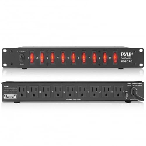 Pyle PDU Power Strip Surge Protector - 150 Joules,9 Outlet Strips Surge Protector z - Heavy-Duty Electric Extension Cord Strip - 1U Rack Mount Protection Power Outlet Strip - 9 Front Switch - PDBC70