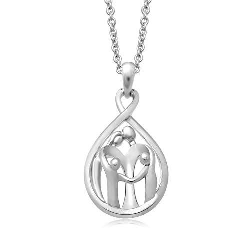 Jewelili Parent and Two Children Family Necklace Pendant in Sterling Silver 18' Cable Chain