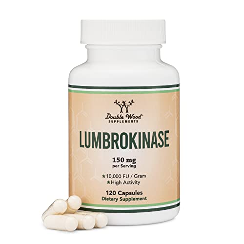 Lumbrokinase Enzymes Supplement - 120 Capsules (Max Activity 10,000 FU/Gram) 150mg per Serving (No Fillers, Manufactured in The USA) for Cardiovascular and Blood Circulation Support by Double Wood