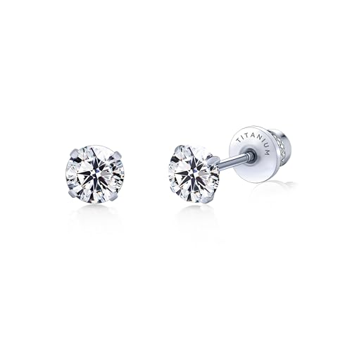 Limerencia Hypoallergenic G23 Pure Titanium Screw Back Earrings Tragus 20G Helix F136 Implant Grade Piercing Post for Sensitive Ears Simulated Diamond Cartilage (5 mm, White CZ)