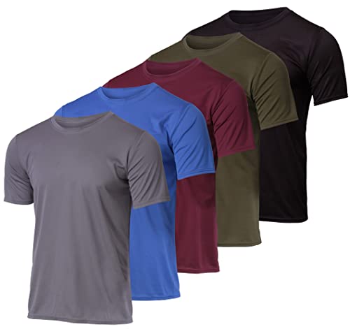 5 Pack:Men’s Mesh Active Wear T-Shirt Essentials Performance Workout Gym Training Quick Dry Fit Dri Tech Breathable Short Sleeve Crew Under Shirt Athletic Sport Running Top Exercise SPF- Set 4 L