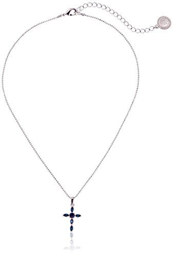 The Vatican Library Collection Silver-Tone Blue Crystal Cross Pendant Necklace, 16'