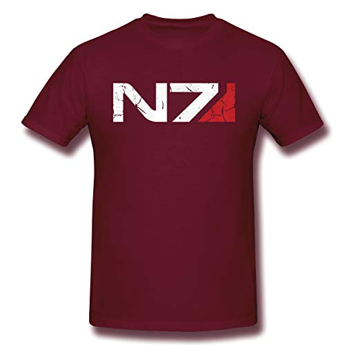 DSion Mens Mass Seven Eff Sevenect Mass Effect N7 Adult Short Sleeve T-Shirt Burgundy