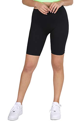 NIKIBIKI Women Seamless Ribbed Biker Shorts, Made in U.S.A, One Size (Black)