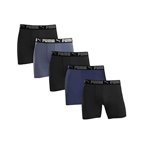 Puma Men's Microfiber Boxer 5-pack Brief, Black/ Grey/ Blue, X-Large