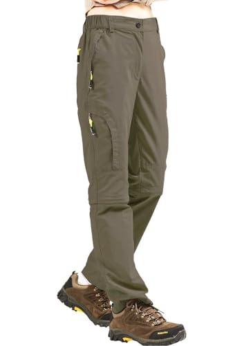Womens Hiking Pants Convertible Outdoor Waterproof Quick Dry Zip Off Lightweight Fishing Cargo Pants,4409,Khaki, 8