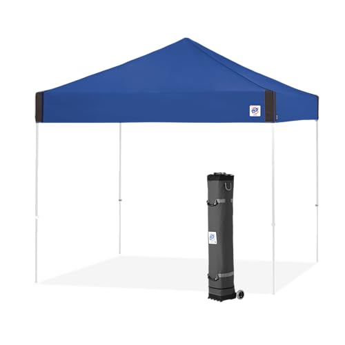 E-Z UP Pyramid Instant Shelter Canopy Pop Up Tent, 10' x 10' with Wide-Trax Roller Bag & 4 Piece Spike Set, Royal Blue