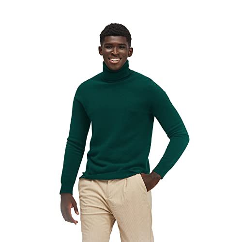 ZOEZOE Men's Essential Knit Cashmere Wool Turtleneck Sweater Long Sleeve Roll Neck Pullover Green