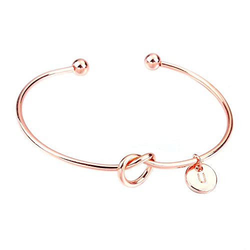 Personalized Tie The Knot Bracelet for Bridesmaid Proposal - Bridesmaid Gift - Maid of Honor Gift, Flower Girl Gift, Junior Bridesmaid Gift (Rose Gold, G)