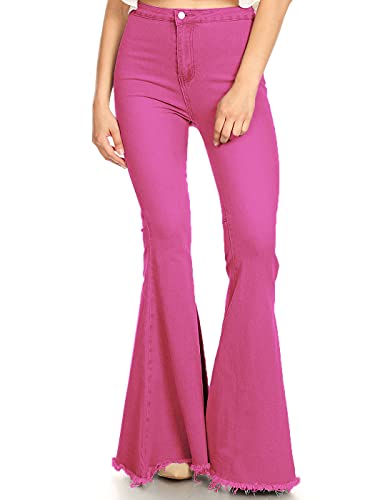 Anna-Kaci Women's Fashion High Waist Long Denim Bell Bottom Jeans Flared Pants, Rose Red, Small