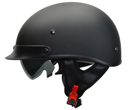 Vega Helmets 7800-053 Warrior Motorcycle Half Helmet with Sunshield for Men & Women, Adjustable Size Dial DOT Half Face Skull Cap for Bike Cruiser Chopper Moped Scooter ATV (Medium, Matte Black)