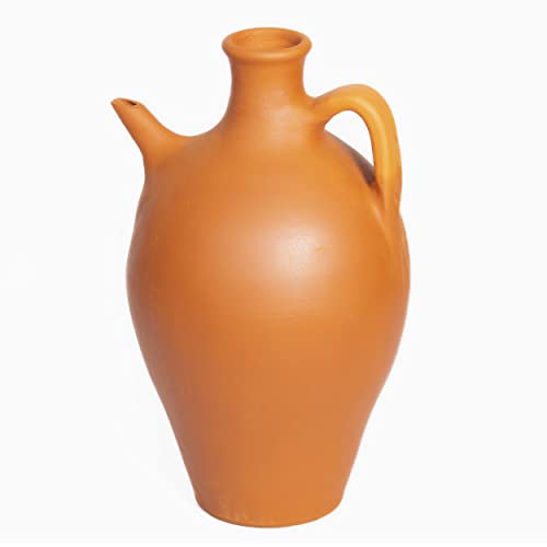 Hakan Handmade Traditional Unglazed Clay Pitcher with Spout, Terracotta Pitcher, Natural Home Decor Vintage Drinking Bottle, Earthenware Beverage Jar from Cappadocia, Pottery Mud Water Jug, Midi