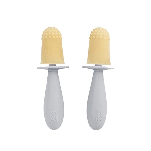 ezpz Tiny Pops - Popsicle Mold Set with Wands (2-Pack) for Infants - Easy for Baby’s Grasp - Dishwasher Safe - 4 Months+ (Pewter)