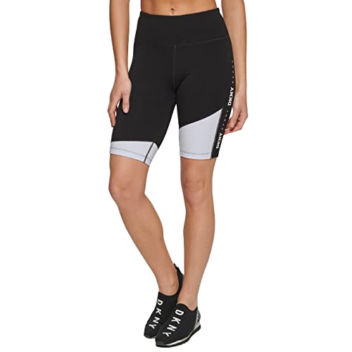 DKNY Women's Bike Color Block High Waist Short, Black/White
