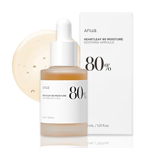 Anua Heartleaf 80 Soothing Ampoule 30ml / 1.01 fl.oz. I non-greasy, highly concentrated skin calm serum hydrating panthenol B5 calming treatment essence for combination, sensitive, normal skin, Korea