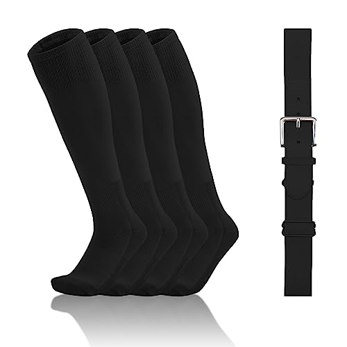 QBK Toddler Baseball Socks And Belt Youth Softball Tee Ball Combo Set for Boy Girl (2 Pairs of Socks & 1 Belt)(BLACK,2-4T)