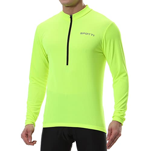Spotti Men's Cycling Bike Jersey Long Sleeve with 3 Rear Pockets - Moisture Wicking, Breathable, Quick Dry Biking Shirt Yellow