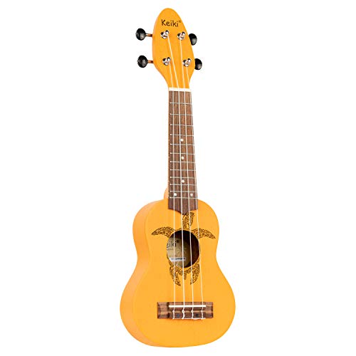 Ortega Guitars, 4-String Keiki Series Sopranino Ukulele with Turtle Etching, Right, Orange, (K1-ORG)