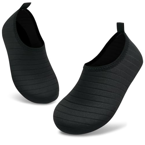 ANLUKE Kids Boys Girls Water Shoes Barefoot Aqua Socks Fast Dry Beach Swim Outdoor Sports Shoes for Toddler Black 28/29
