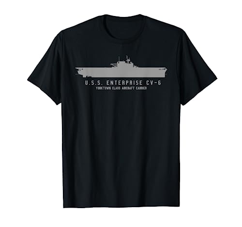 USS Enterprise CV 6 WWII Aircraft Carrier Tech Print T-shirt