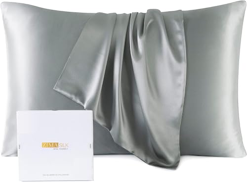 ZIMASILK Upgraded 100% Mulberry Silk Pillowcase for Hair and Skin Standard Size Silk Pillow Cases with Hidden Zipper, More Soft & Durable, Highest Grade 6A Silk, Gift Box 1Pc (20'x26', Grey)